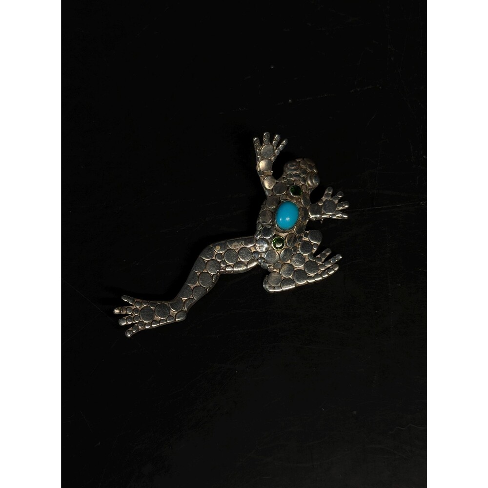 Sajen Sterling Silver Turquoise Peridot Frog Brooch Pendant